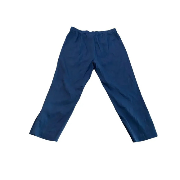 NWT J.Jill Navy Blue Linen Stretch Pull On Button Detail Cropped Pants Size MP - Picture 2 of 5